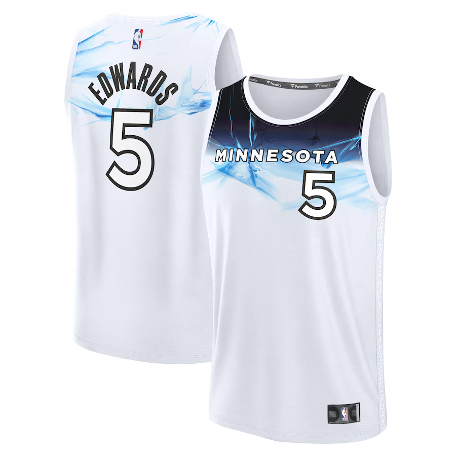 Men Minnesota Timberwolves #5 Anthony Edwards Fanatics White City Edition 2024-25 Fast Break Player NBA Jersey